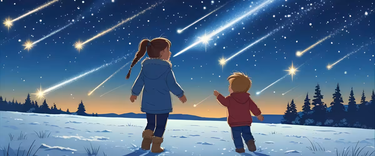Illustration aquarelle d'un ciel nocturne étoilé avec des étoiles filantes — conte poétique pour enfants
