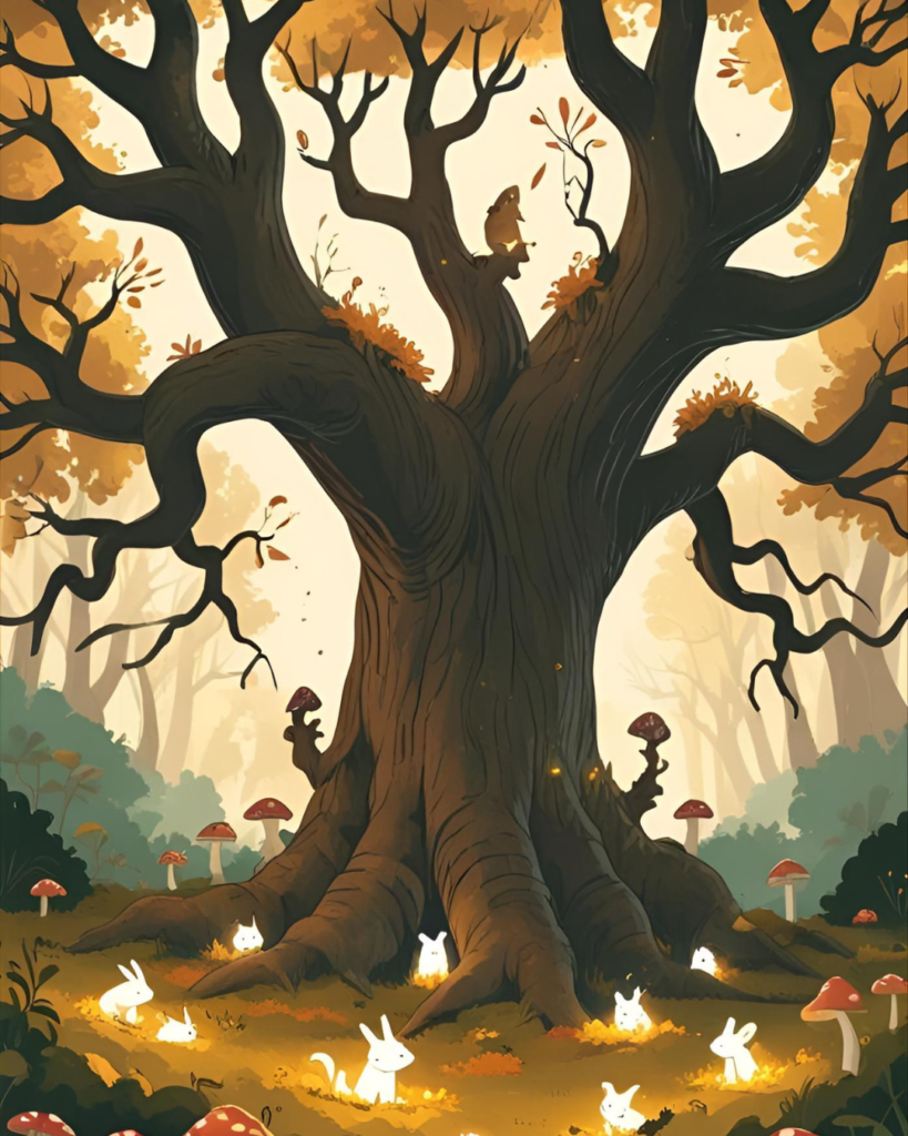 l’histoire d’une promenade enchantée sous la forêt flamboyante, où chaque pas révèle une leçon de vie, d’amitié et de respect de la nature.