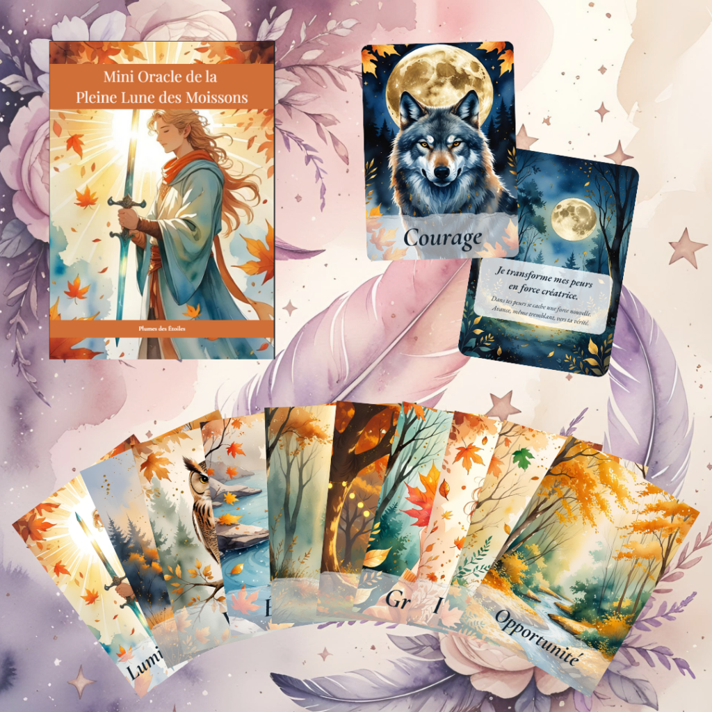 Mini Oracle d’affirmations Pleine Lune des Moissons – livret et cartes à imprimer