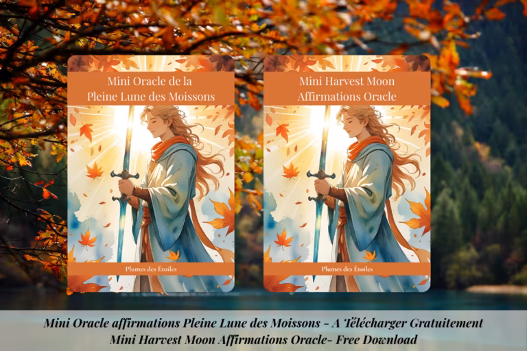 Télécharge gratuitement le Mini Oracle Affirmations Pleine Lune des Moissons : 11 cartes lumineuses pour cultiver gratitude, sérénité et intentions à chaque rituel de pleine lune.