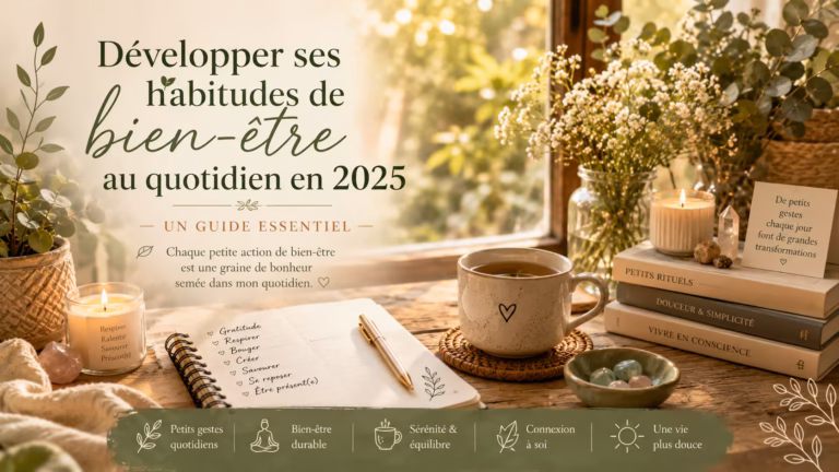 Apprend à instaurer de petites habitudes bien-être dans ton quotidien pour te sentir plus serein·e, centré·e et heureux·se.