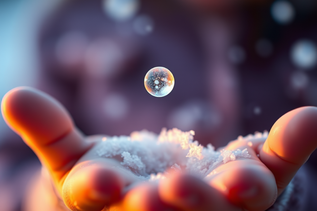 Un conte d’hiver poétique : Nils découvre un cristal magique offert par la neige silencieuse et apprend la puissance du partage et de la bonté.