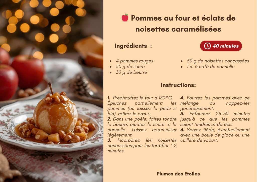 pommes-four-noisettes-caramel Pommes fondantes au four, garnies de noisettes caramélisées, un dessert réconfortant et chaleureux pour l’hiver.