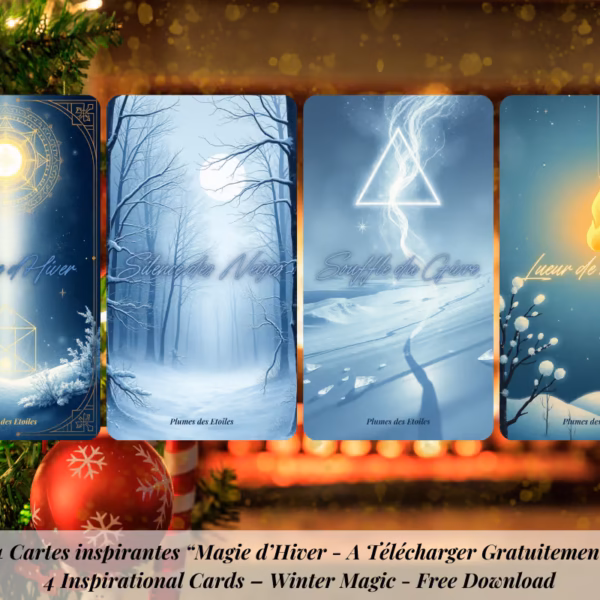 Télécharge 4 cartes inspirantes “Magie d’Hiver” : douceur, guidance et poésie pour t’accompagner en décembre. Version PDF offerte.