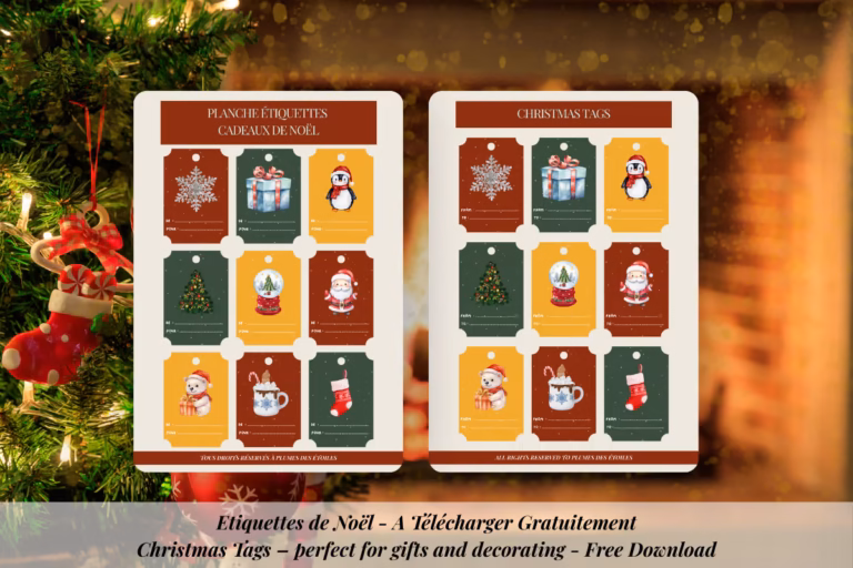 Étiquettes cadeaux de Noël à imprimer : une planche délicate pour sublimer tes présents, ajouter une touche magique et célébrer l’esprit des fêtes.