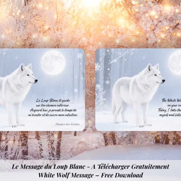 Message du Loup Blanc à imprimer : une carte spirituelle douce pour écouter ton intuition, te recentrer et avancer avec confiance.