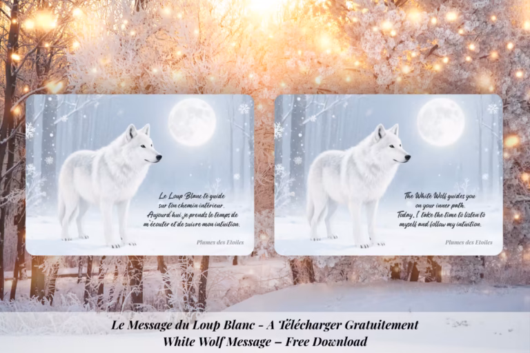 Message du Loup Blanc à imprimer : une carte spirituelle douce pour écouter ton intuition, te recentrer et avancer avec confiance.