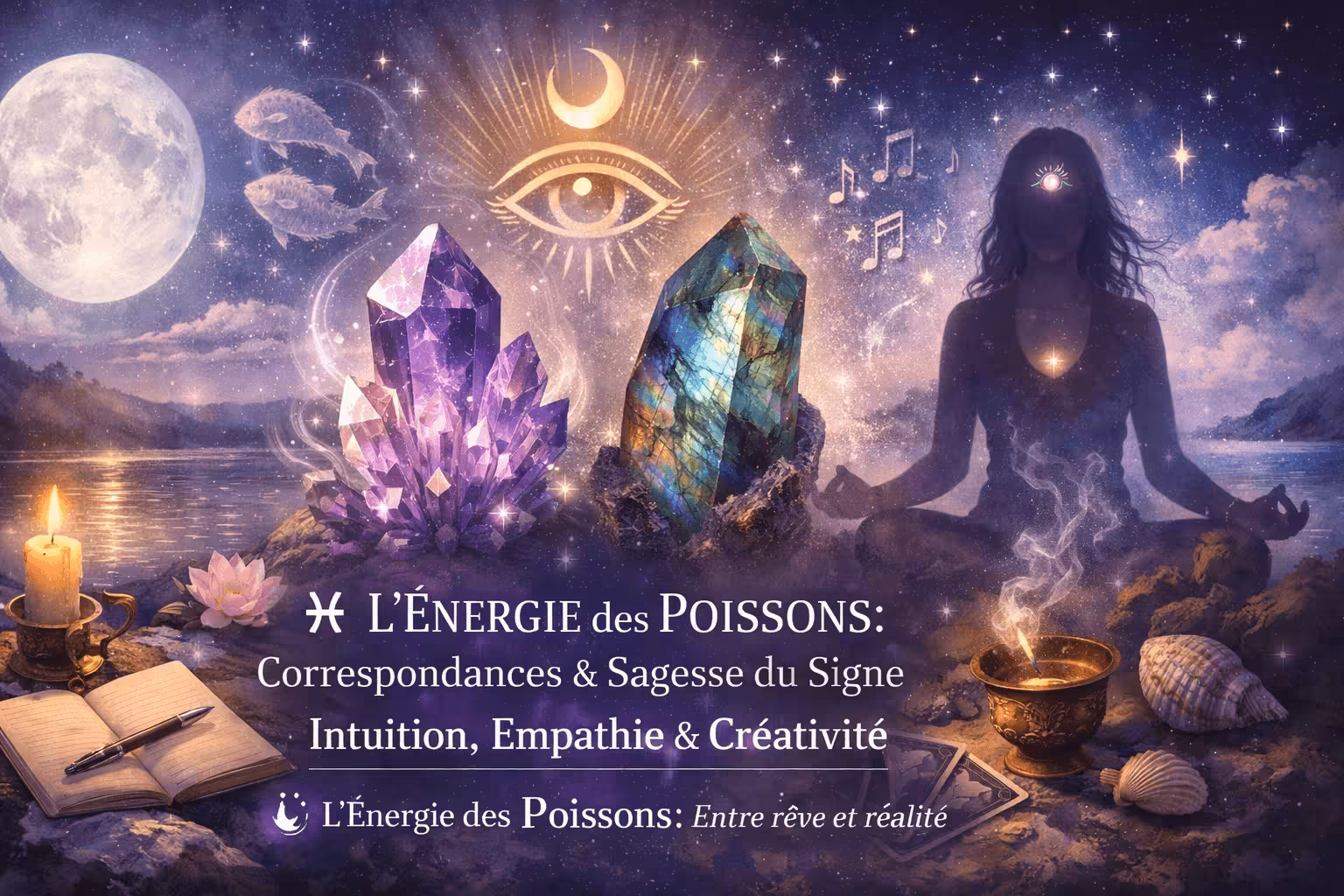 Explore l'énergie spirituelle des Poissons : correspondances sacrées, pierres, rituels et pratiques pour canaliser intuition, empathie et créativité au quotidien.
