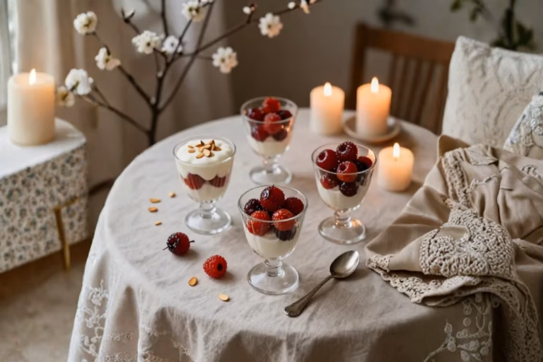 Verrines de fruits rouges, un dessert végétal, réconfortant et délicat, qui célèbre la douceur, la connexion et la lenteur du mois de février.