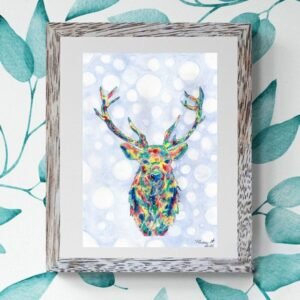 🦌 Majesté Sauvage – Cerf en Mixed Média Acrylique & Aquarelle • Fait Main