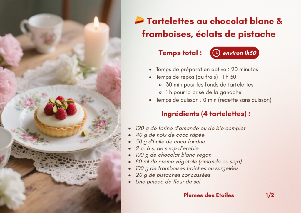Tartelette-chocolat-blanc-framboise Succombe à la magie de l’amour avec ces tartelettes gourmandes, alliant chocolat blanc, framboises et pistaches. Une douceur idéale pour célébrer le mois de février.