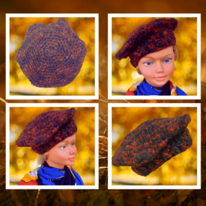 Béret slouchy artisanal en fils recyclés, teintes marron et noir. Pièce unique, upcycling textile, chaud et élégant. Idéal pour l'automne.