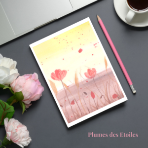 Bloc-notes artisanal coquelicots — illustration aquarelle, pages perforées, papier FSC & Ecolabel. Édition limitée. Dernières pièces disponibles — ne manque pas cette opportunité !