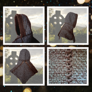 Capuche médiévale Skjoldehamn a été conçue de façon artisanale avec du fil Oeko-Tex, idéale pour événements fantasy ou style alternatif.