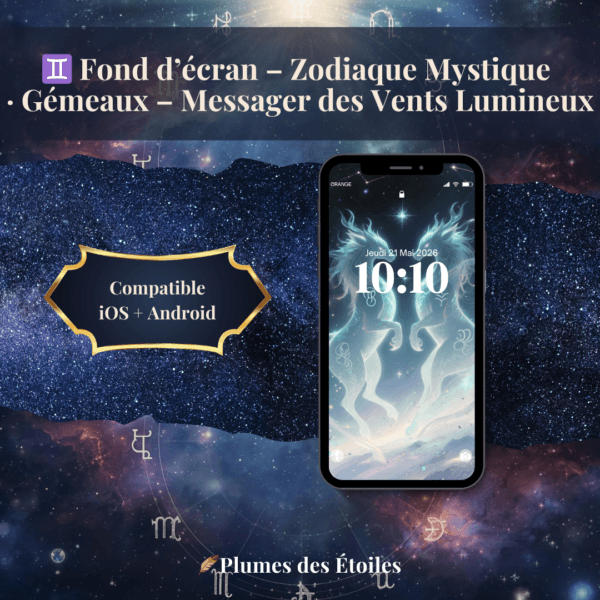 ♊ Fond d’écran Digital – Zodiaque Mystique · Gémeaux – Messager des Vents Lumineux