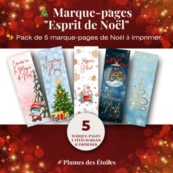 🎄 Bundle Digital – 5 Marque-pages « Esprit de Noël » | À Imprimer