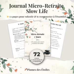 Journal digital pour ralentir, respirer et vivre autrement. Rituels, écriture, inspirations poétiques. Idéal pour débutants. Téléchargement instantané.