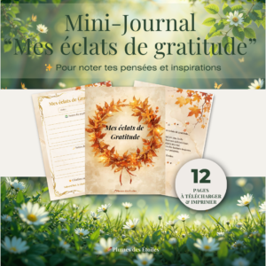 ✨ Mini journal digital pour cultiver la gratitude au quotidien. Encadrés dorés, citations poétiques, sections matin/soir. Idéal pour débutants. Téléchargement instantané.