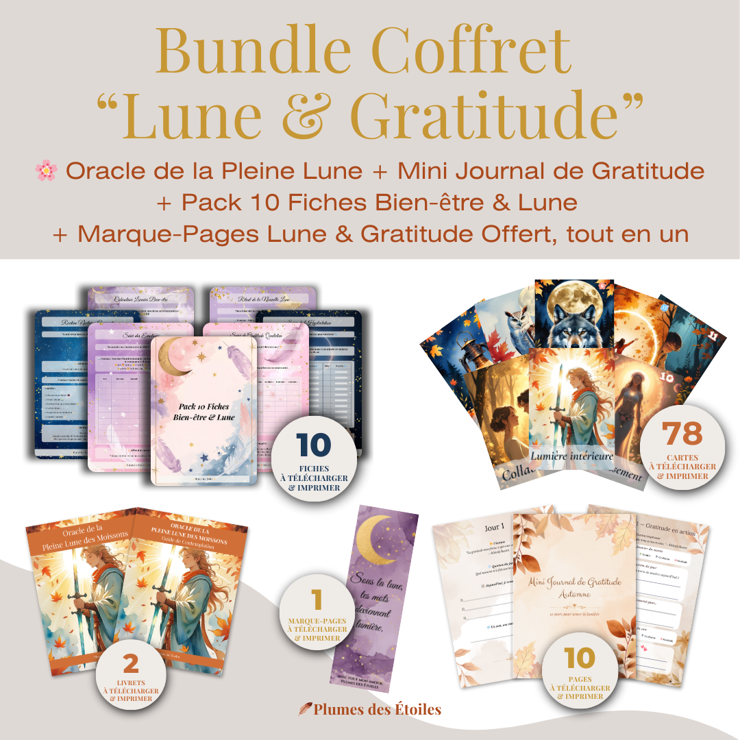 🌙 Bundle Digital – « Lune & Gratitude » | Oracle, Journal & Fiches Bien-être