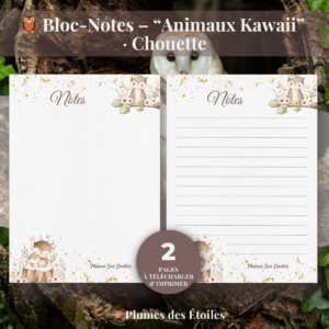 🦉 Bloc-Notes Digital – Animaux Kawaii · Chouette | À Imprimer