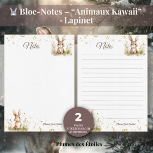 🐰 Bloc-Notes Digital – Animaux Kawaii · Lapinet | À Imprimer