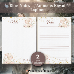 🐇 Bloc-Notes Digital – Animaux Kawaii · Lapinou | À Imprimer