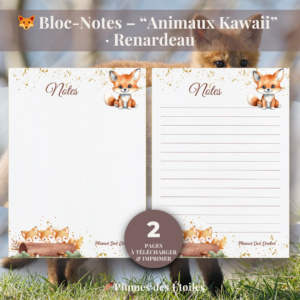 🦊 Bloc-Notes Digital – Animaux Kawaii · Renardeau | À Imprimer