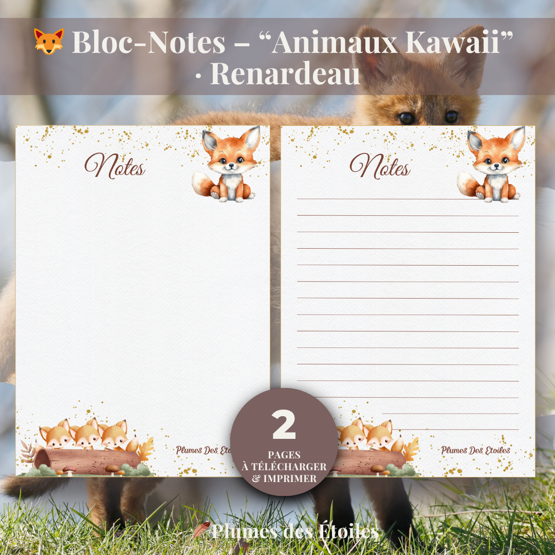 🦝 Bundle Digital Bloc-Notes – « Animaux Kawaii » | 7 Animaux Adorables à imprimer – Image 8