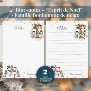☃️Bloc-notes digital Noël • Famille Bonhomme de Neige • Papeterie poétique à imprimer. Idéal pour organiser les fêtes en famille avec douceur. Télécharge-le dès maintenant.