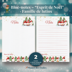 🧝♀️ Bloc-notes digital Noël • Famille de lutins • Papeterie poétique à imprimer. Idéal pour organiser Noël en famille, avec douceur et joie. Télécharge-le dès maintenant.