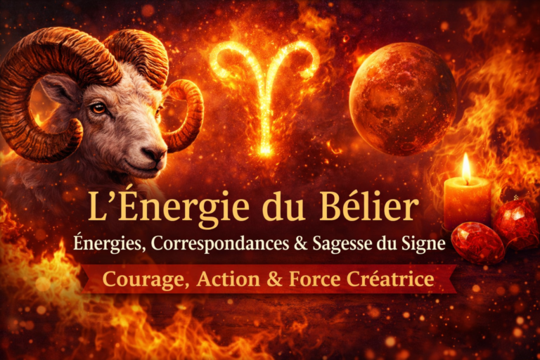Découvrez l'énergie du Bélier ♈ : courage, action et force créatrice. Explorez les correspondances, les qualités du signe, et comment canaliser cette puissance dans votre quotidien. Un guide complet pour vivre en harmonie avec l'essence du Bélier. 🔥