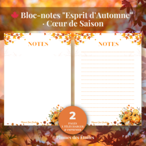 🍁 Bloc-notes Digital – Esprit d’Automne · Cœur de Saison | A Imprimer