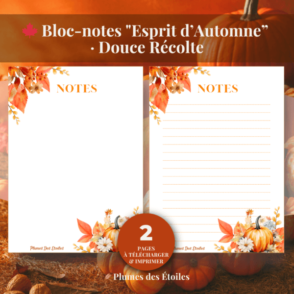🍁 Bloc-notes Digital – Esprit d’Automne · Douce Récolte | A Imprimer