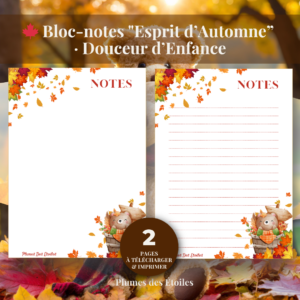🧸 Bloc-notes Digital – Esprit d’Automne · Douceur d’Enfance | A Imprimer