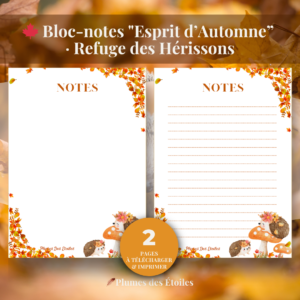 🦔 Bloc-notes Digital – Esprit d’Automne · Refuge des Hérissons | A Imprimer