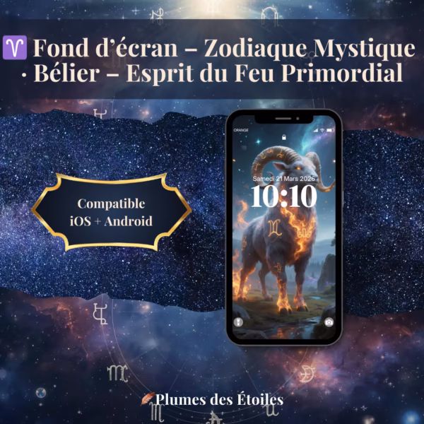 ♈ Fond d'écran digital Bélier • Esprit du Feu Primordial • Zodiaque Mystique. Renforce confiance et motivation. Haute résolution 1440×2560px. Télécharge-le dès maintenant.