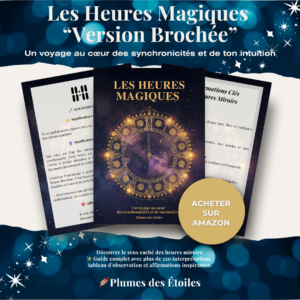 ✨ Découvre le sens caché des heures miroirs, doublées, inversées et triplées — ces instants où l’Univers te parle. Ce guide broché de 153 pages t’accompagne pas à pas pour décrypter les messages, cultiver ton intuition et transformer chaque synchronicité en clé de conscience. Idéal pour débutants et passionnés de spiritualité.