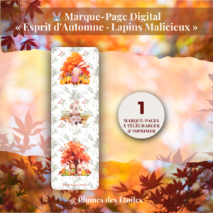 🐰 Découvre le Marque-Pages « Lapins Malicieux » : illustration poétique et automnale, PDF imprimable. Idéal pour accompagner tes lectures et journaux. Télécharge-le maintenant.