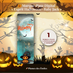 Découvrez le Marque-Page « Baby Jack » : illustration poétique et ludique d'Halloween, PDF imprimable. Idéal pour accompagner vos lectures d'octobre. Téléchargez-le maintenant.