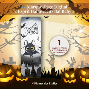 🦇 Découvre le Marque-Page « Bat Baby » : illustration poétique et mystérieuse d'Halloween, PDF imprimable.  Idéal pour accompagner tes lectures d'octobre. Télécharge-le maintenant.