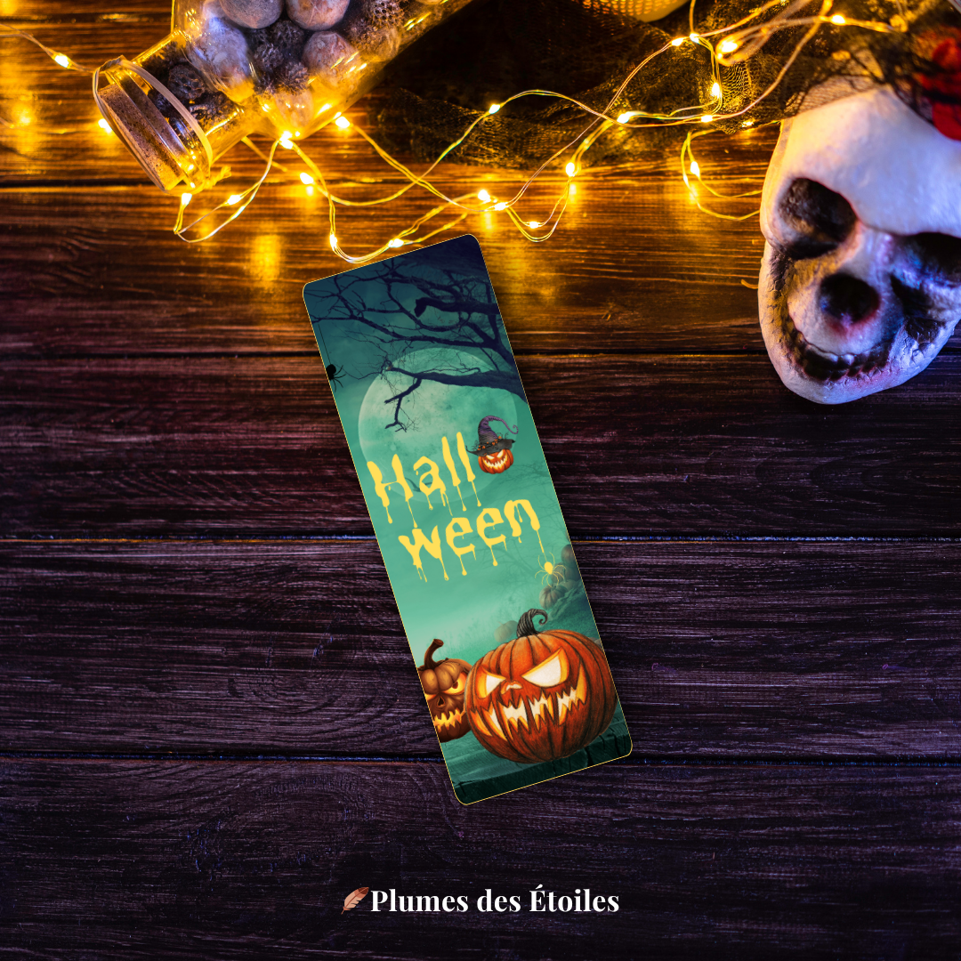 🎃 Découvre le Marque-Page « Citrouille Jack O'Lantern » : illustration poétique et festive d'Halloween, PDF imprimable. Idéal pour accompagner tes lectures d'octobre. Télécharge-le maintenant.