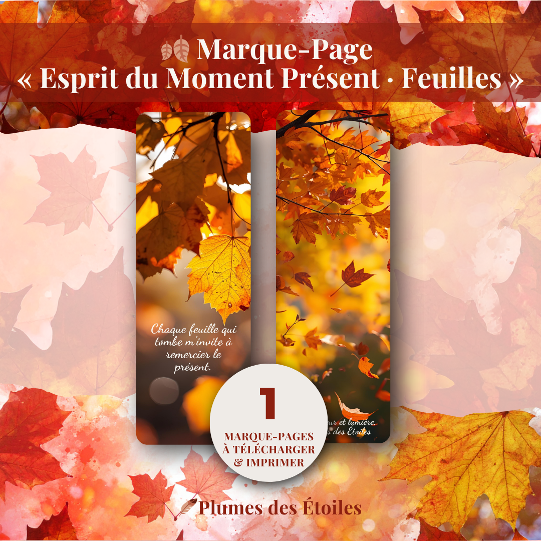 🍂 Découvre le Marque-Pages « Feuilles » : illustration poétique et automnale. Idéal pour accompagner tes lectures et journaux.