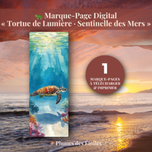 🐢 Découvre le Marque-Page « Sentinelle des Mers » : illustration poétique et engagée des tortues marines, PDF imprimable. Idéal pour accompagner tes lectures conscientes. Télécharge-le maintenant.