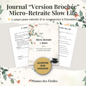 📖 Journal broché Amazon KDP — 7 jours pour ralentir, respirer et vivre autrement. Rituels, écriture, inspirations poétiques. Idéal pour débutants. Livraison rapide.