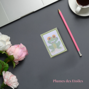 Bloc-notes Bébé Grenouille aquarelle – 27 pages FSC détachables, dos cartonné. Petit format pratique et charmant. Cadeau papeterie original.