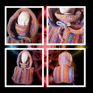 Capuche Crochet Matrixx Aether artisanale, enveloppante et protectrice. Pièce unique, doublée, chaud et confortable. Fait main, The Matrixx Hood®.