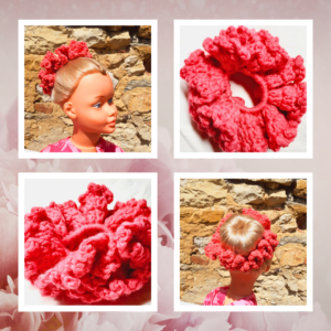 Chouchou artisanal crochet Pivoine, coloré et dynamique. Pièce unique, Phil Partner Oeko-Tex. Fait main, confortable.