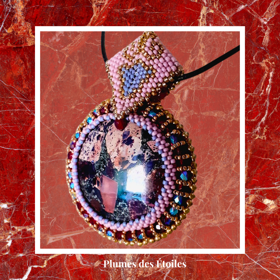 💜 Collier Brodé Élégance Unique en Jaspe Coloré - Édition Limitée | Déstockage Trésors Oubliés – Image 2