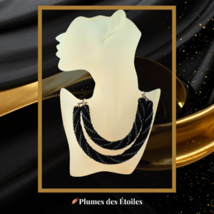Collier Élégance Multi-Rangs en Perles Preciosa noir mat & hématite. Pièce unique, ajustable. Déstockage limité.