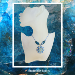 Collier mandala artisanal, pièce unique en perles Miyuki & apatite. Tissé main, design ethnique. Léger & zen. Déstockage limité.